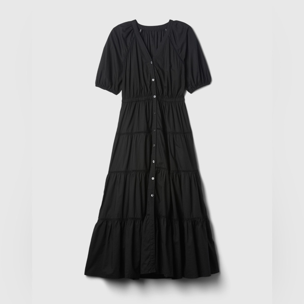 NWT! Gap Black Tiered Maxi Shirtdress - Size MEDIUM TALL 🎮 - Picture 7 of 8